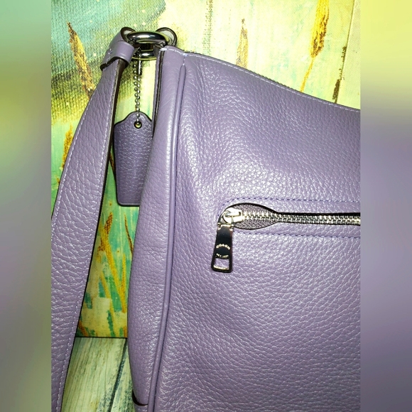 Coach Ellie Refined Pebble Leather File Bag/Crossbody Purple/Silver EUC - Picture 6 of 13